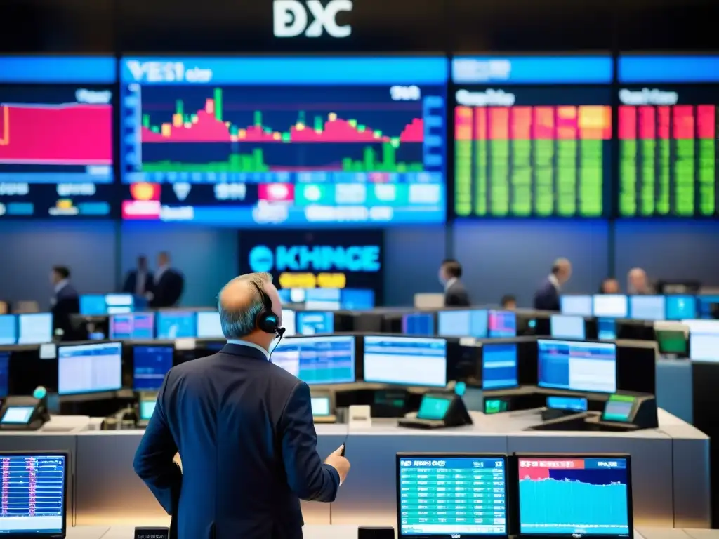 Escena de trading en la bolsa de valores con energía profesional y descubrimiento de precios