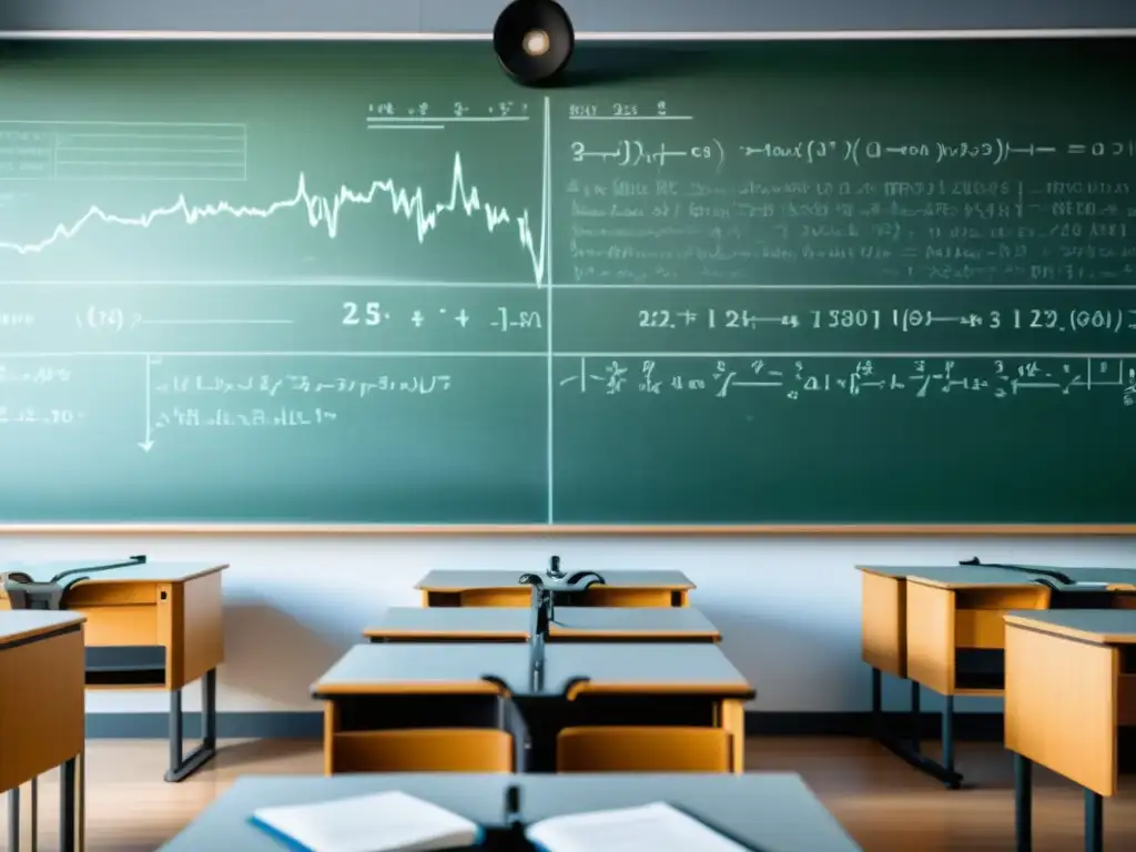 Escenario de aula sereno con gráficos económicos detallados y discusiones estudiantiles, ideal para plataformas educativas economía austriaca