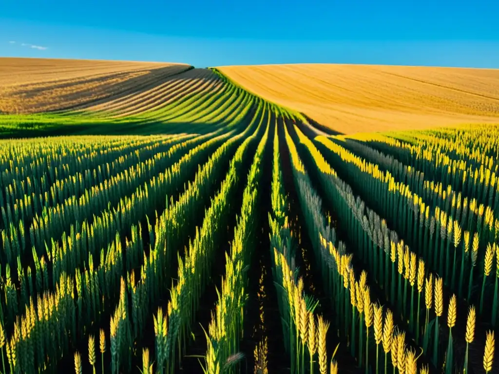 Un extenso campo dorado de trigo bajo cielo azul