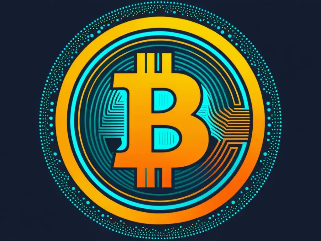Una representación futurista de Bitcoin, con colores vibrantes y formas geométricas dinámicas
