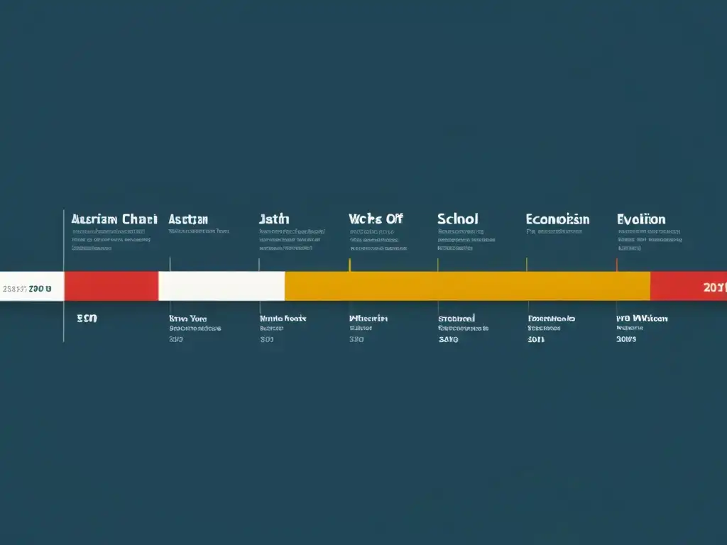 Gráfica detallada de la evolución histórica de la Escuela Austriaca de Economía, desde sus inicios hasta la relevancia contemporánea