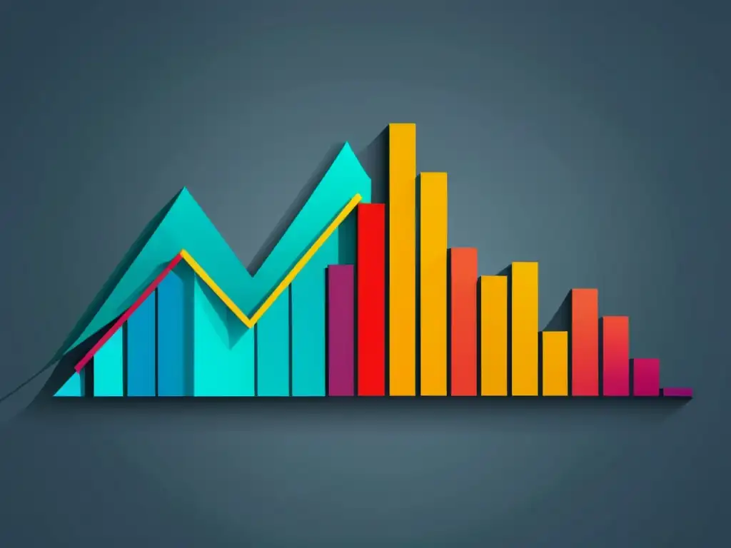 Gráfica del mercado de valores con formas geométricas vibrantes, representando el dinamismo del mercado y el enfoque innovador del Análisis Austriaco en Estrategia de Inversión