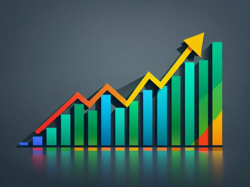 Gráfica del mercado de valores con líneas limpias y colores vibrantes, simbolizando el éxito al aplicar principios Mises para invertir en la bolsa