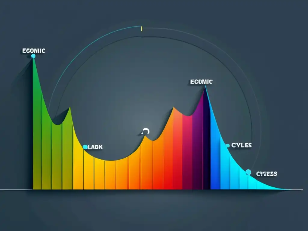 Gráfico detallado de ciclo económico con colores vibrantes, representando la Teoría del Ciclo Económico Austriaca de forma impactante