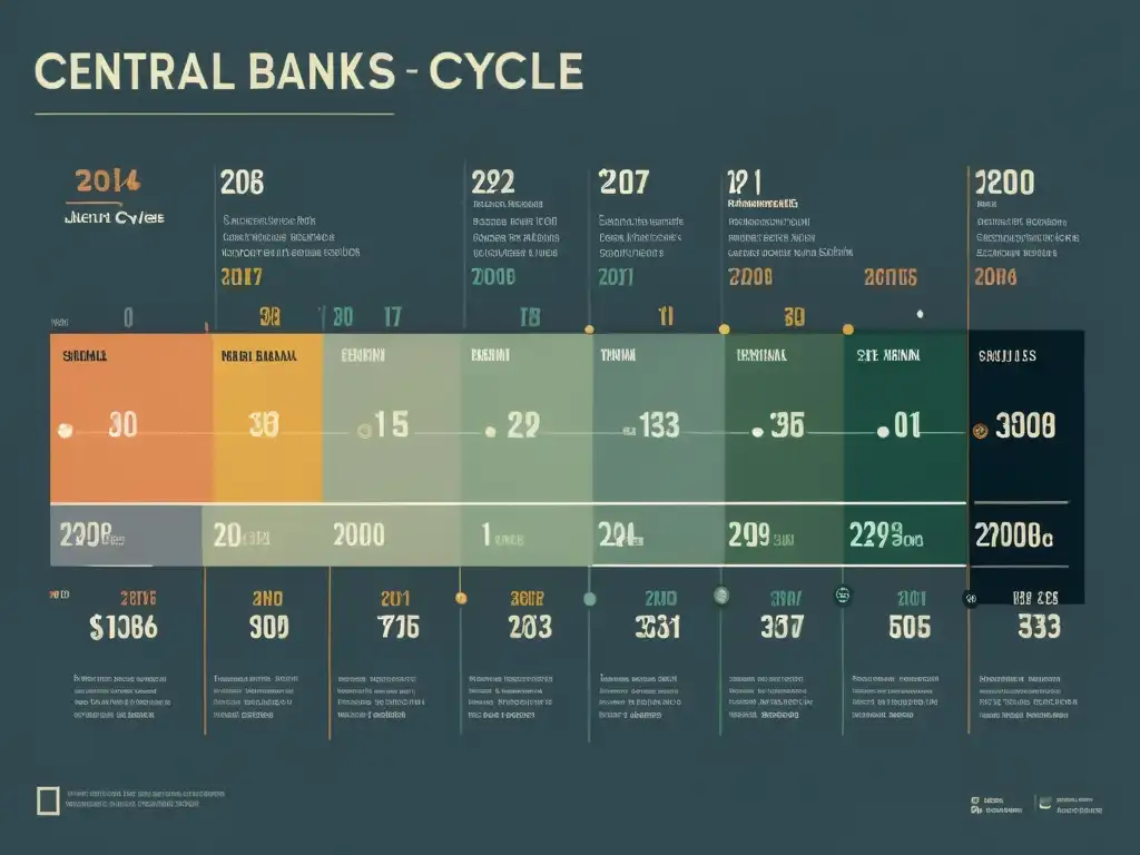 Gráfico detallado del rol de los bancos centrales en ciclos económicos, con eventos destacados y diseño minimalista