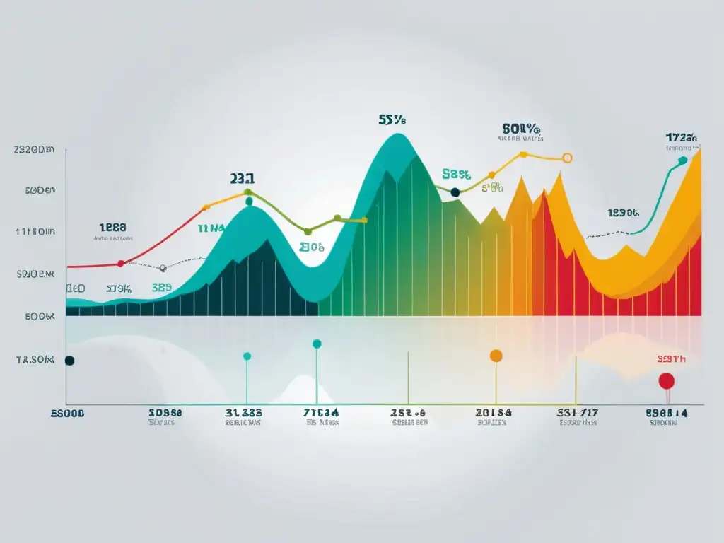 Gráfico detallado de la Teoría del ciclo económico austriaca, con picos y valles representativos, sobre fondo blanco