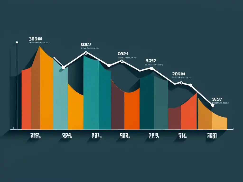 Gráfico elegante de ciclo económico con picos y valles distintivos, en una paleta de colores sofisticada