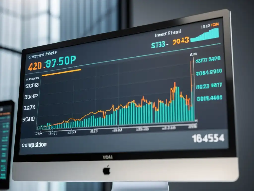 Gráficos financieros: Precisión y sofisticación en pantalla Gráfico del mercado financiero en monitor moderno transmite análisis preciso
