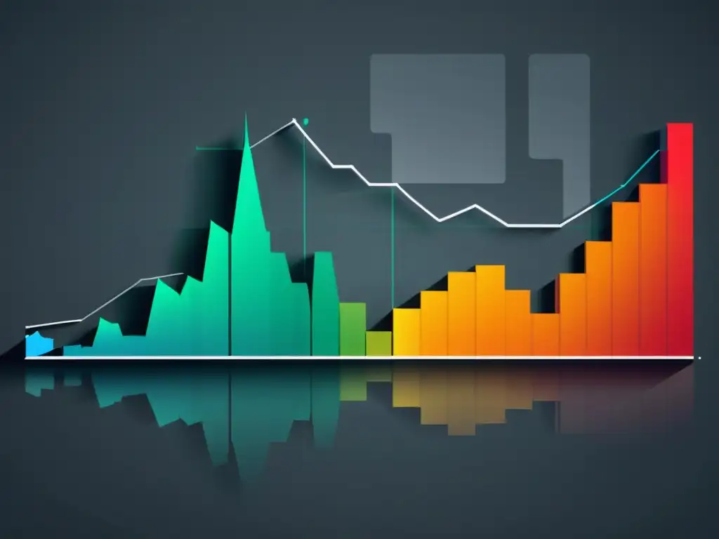 Gráfico bursátil vibrante con ciclo económico Gráfico de mercado fluctuante con engranaje que simboliza el impacto del ciclo económico austriaco en los mercados financieros, con colores vibrantes y detallada representación visual