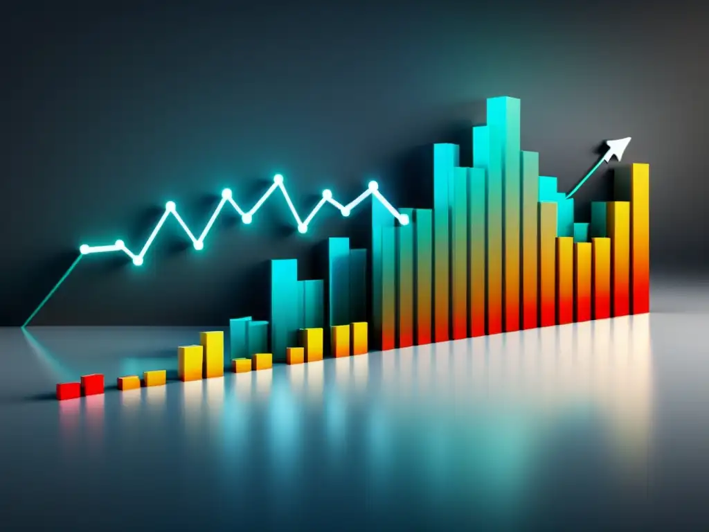 Gráfico de mercado minimalista y moderno reflejado en una superficie de cristal, evocando profesionalismo y análisis de datos