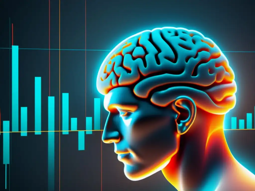 Gráfico del mercado de valores con anatomía cerebral, simbolizando el análisis psicológico en la escuela austriaca de economía