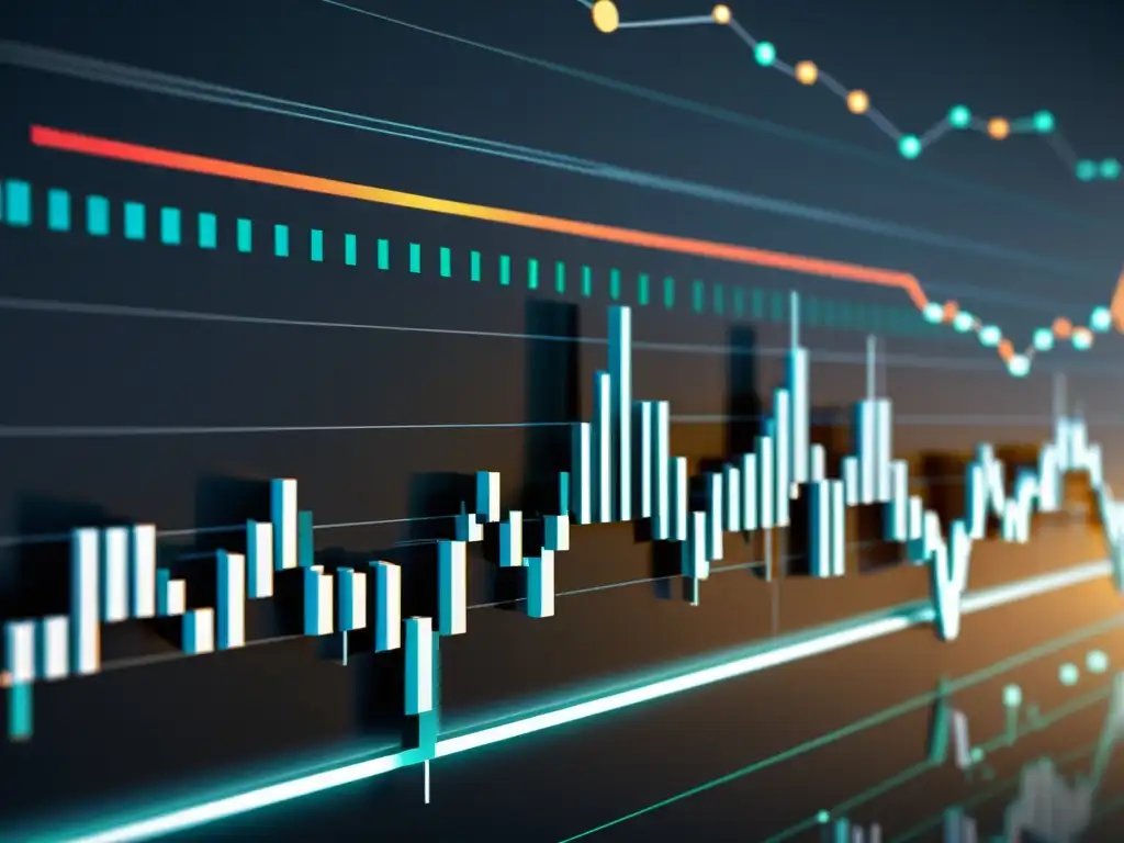 Gráfico del mercado de valores en alta resolución 8k con líneas metálicas futuristas, destacando la inteligencia artificial aplicada a economía