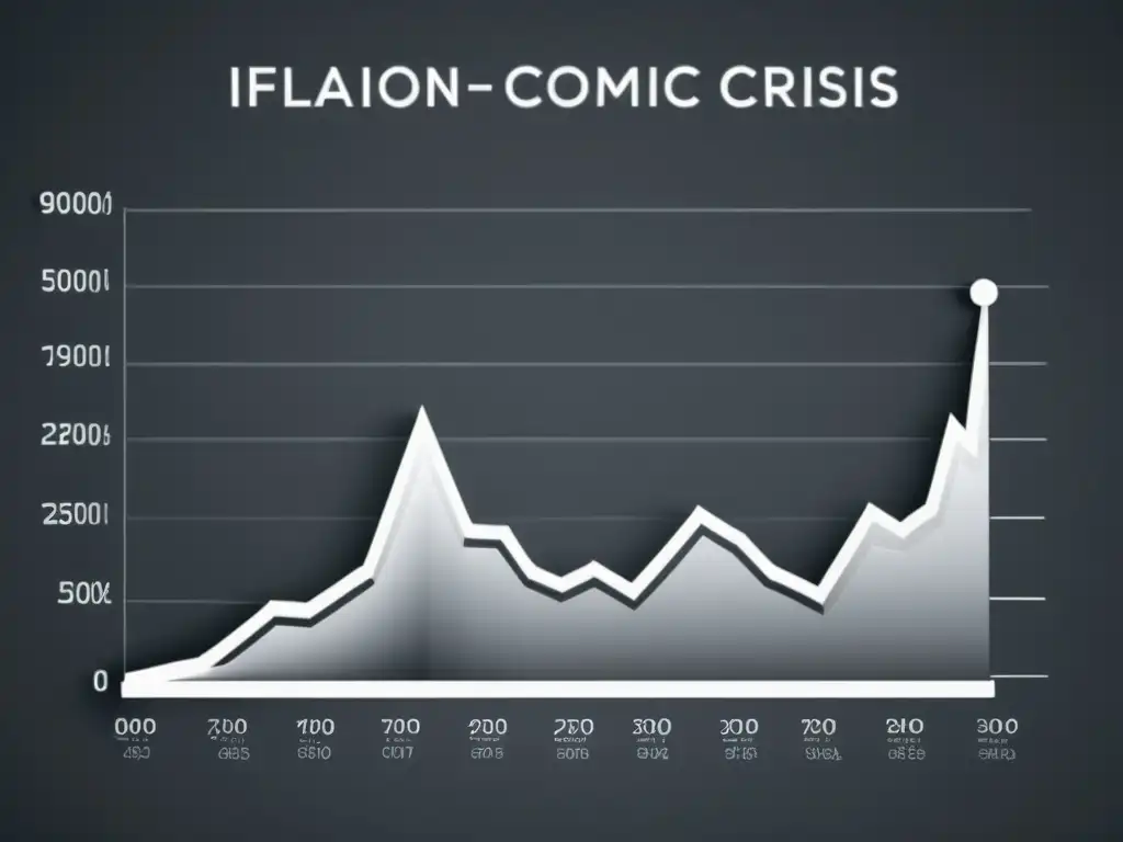 Gráfico minimalista en blanco y negro que muestra la correlación entre inflación y crisis económica