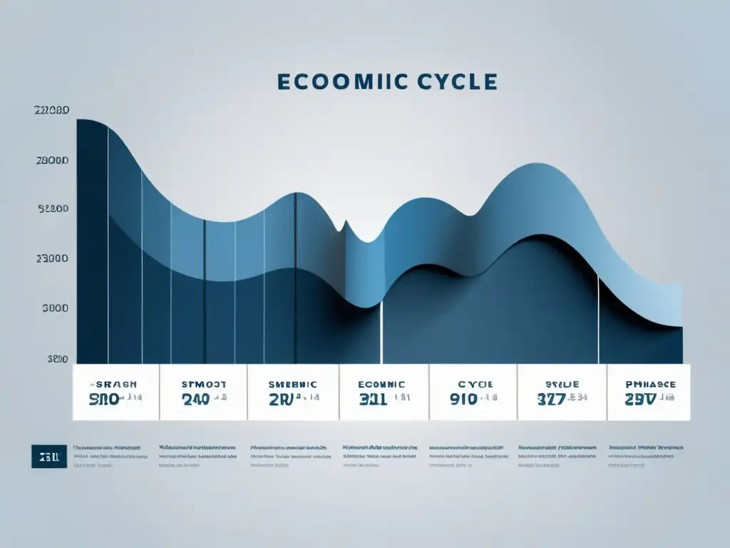 Un gráfico minimalista del ciclo económico con curvas suaves en tonos azules y grises