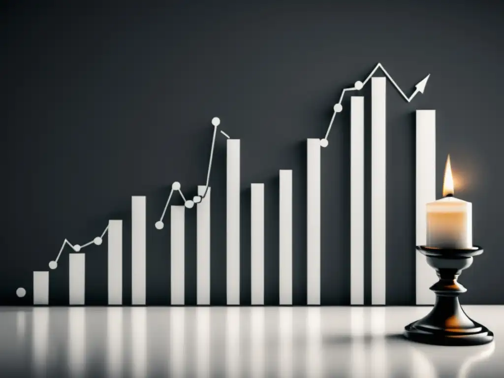 Gráfico de velas en blanco y negro muestra patrón alcista, simbolizando trading ético en capitalismo austriaco