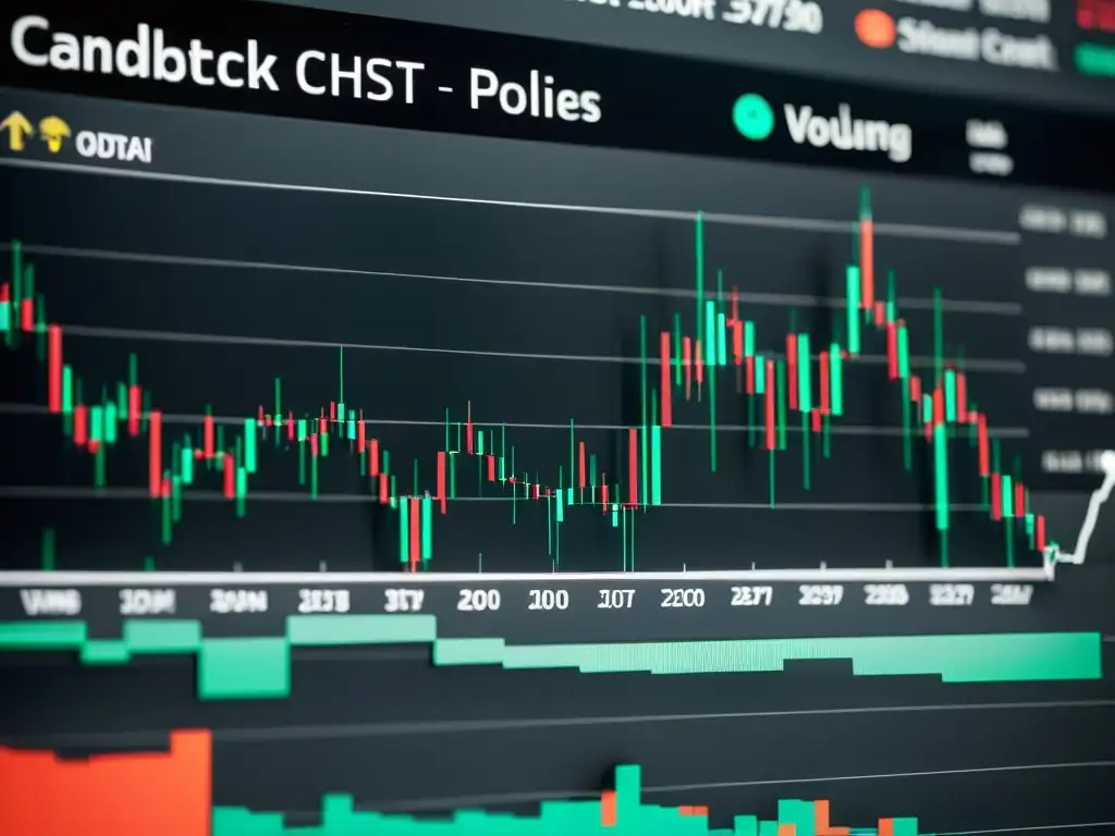 Gráfico de velas con indicadores técnicos, reflejando estrategias de trading y la influencia de políticas monetarias