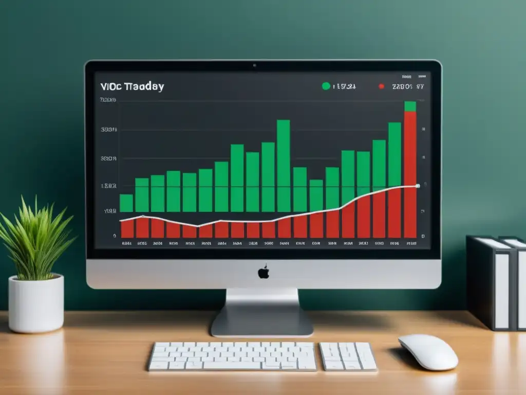 Gráfico de velas en monitor moderno: Emprendimiento y descubrimiento de precios en trading digital