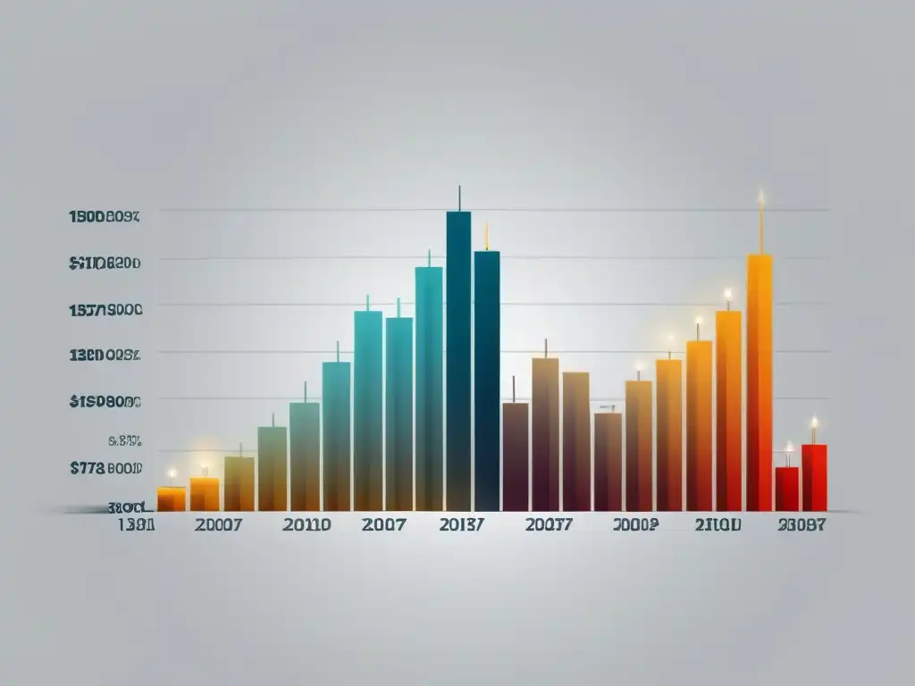 Gráfico de velas mostrando fluctuación de precios de acciones, líneas limpias y colores sutiles, enfocado en datos de trading