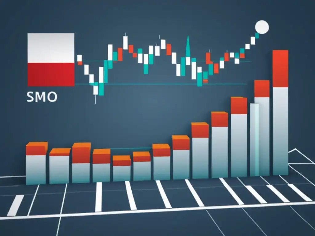 Gráficos de velas y mercado de valores con los colores de la bandera austriaca, fusionando análisis técnico y fundamental en la Escuela Austriaca con precisión y claridad