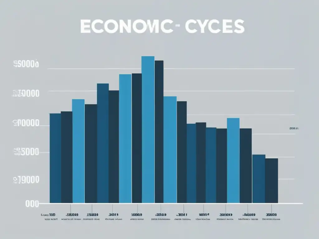 Herramientas análisis ciclos económicos: Gráfico lineal minimalista en tonos azules y grises sobre fondo blanco