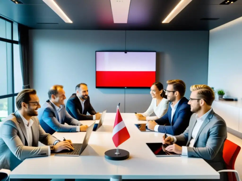 Austrian investors using Herramientas de inversión con IA para austriacos, en una sala llena de luz natural y bandera austriaca