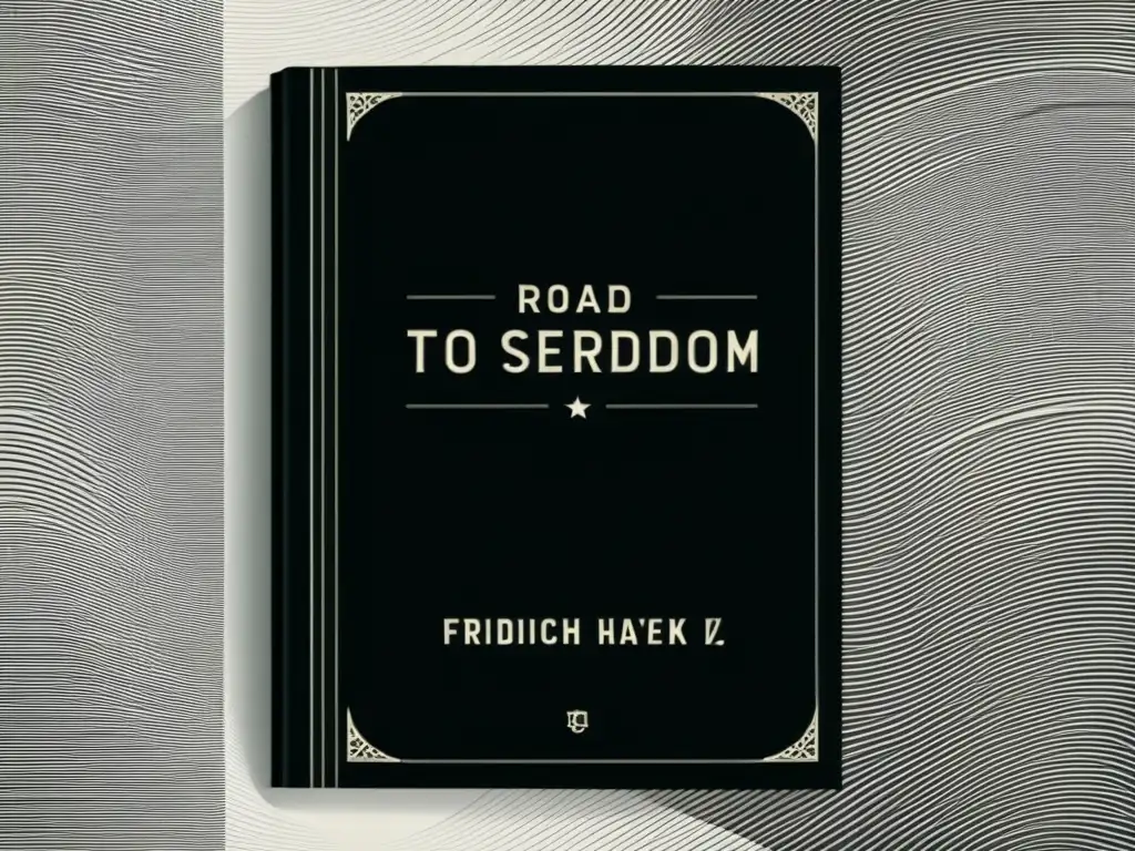 Ilustración detallada de 'El Camino de Servidumbre' de Hayek Una ilustración detallada en blanco y negro de la portada del libro 'El camino de servidumbre' de Friedrich A