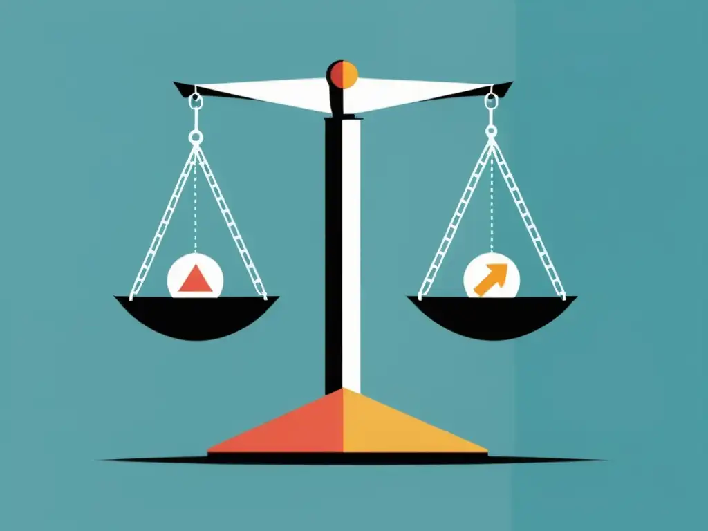 Una ilustración minimalista de una balanza con un consumidor en un lado y elementos económicos y políticos en el otro, simbolizando la soberanía del consumidor en economía