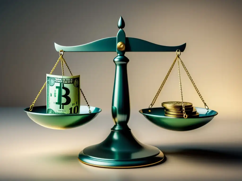Equilibrio entre tiempo y dinero: ilustración minimalista Una ilustración minimalista de una balanza con dinero en un lado y un reloj en el otro, simbolizando la valoración de empresas desde la perspectiva austriaca