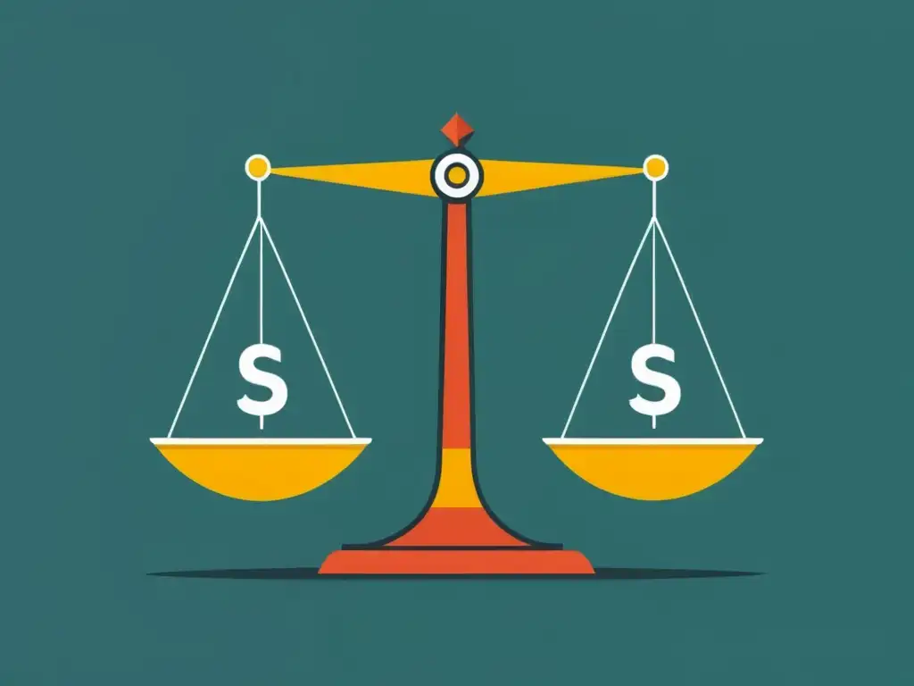 Inversión: éxito vs Una ilustración minimalista de una balanza con 'éxito' y 'fracaso' en cada lado, con símbolos de inversión