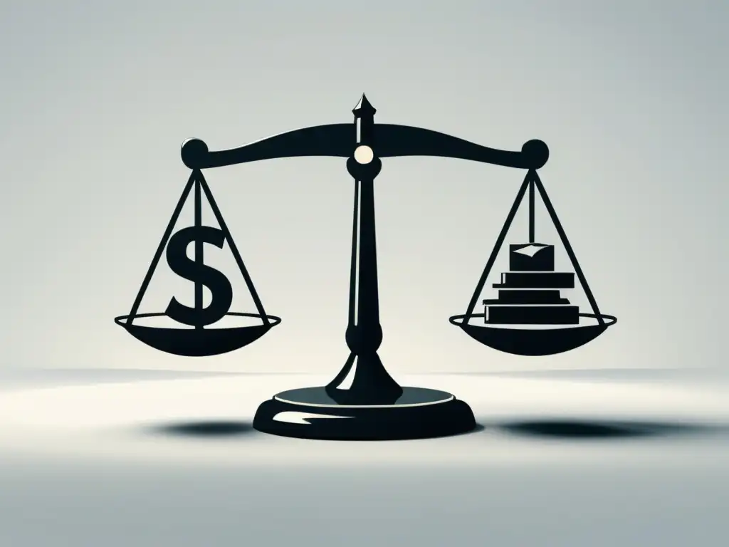 Inversión financiera: el equilibrio en juego Una ilustración minimalista de una balanza con un lado cargado de símbolos de inversión financiera, mientras el otro lado flota libremente