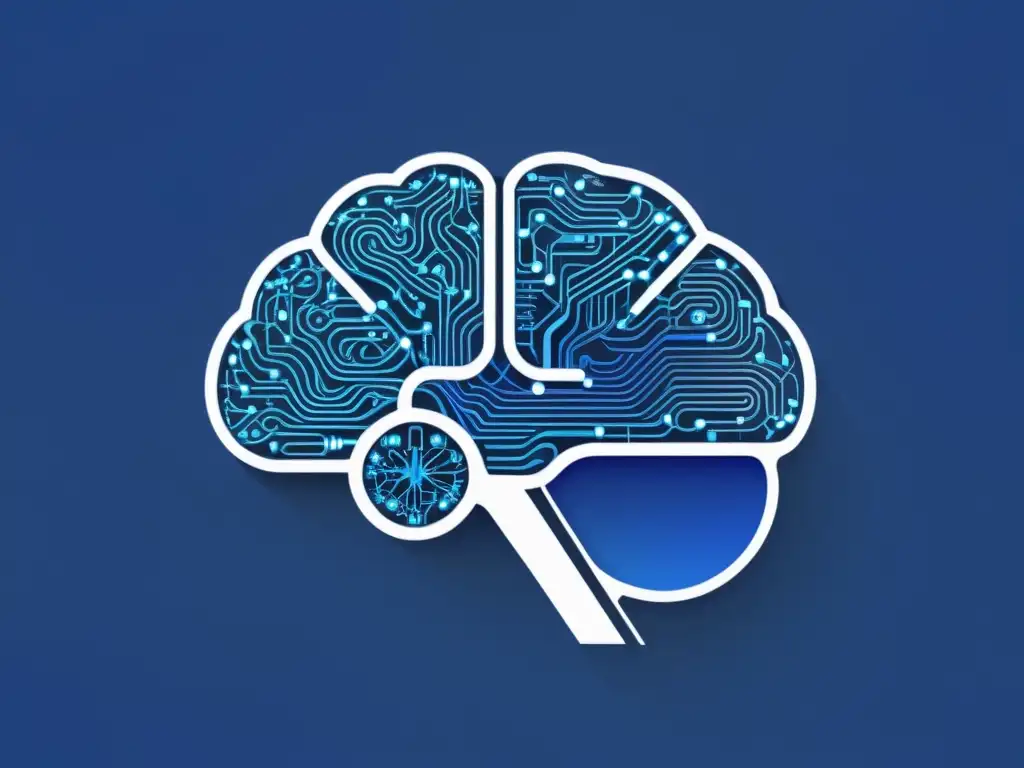 Una ilustración minimalista de un cerebro estilizado compuesto por circuitos interconectados, con datos fluyendo a través de las vías neurales