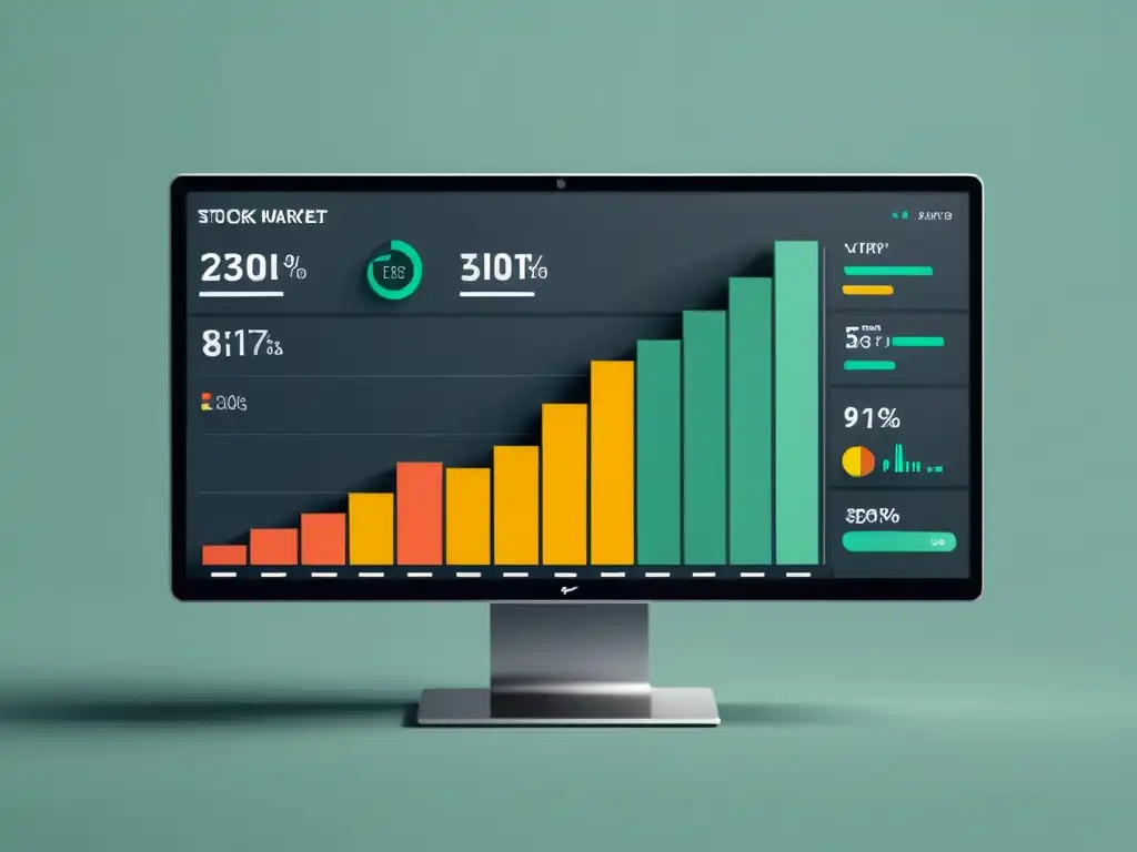 Una ilustración minimalista y detallada de una plataforma de trading con diseño moderno y elegante