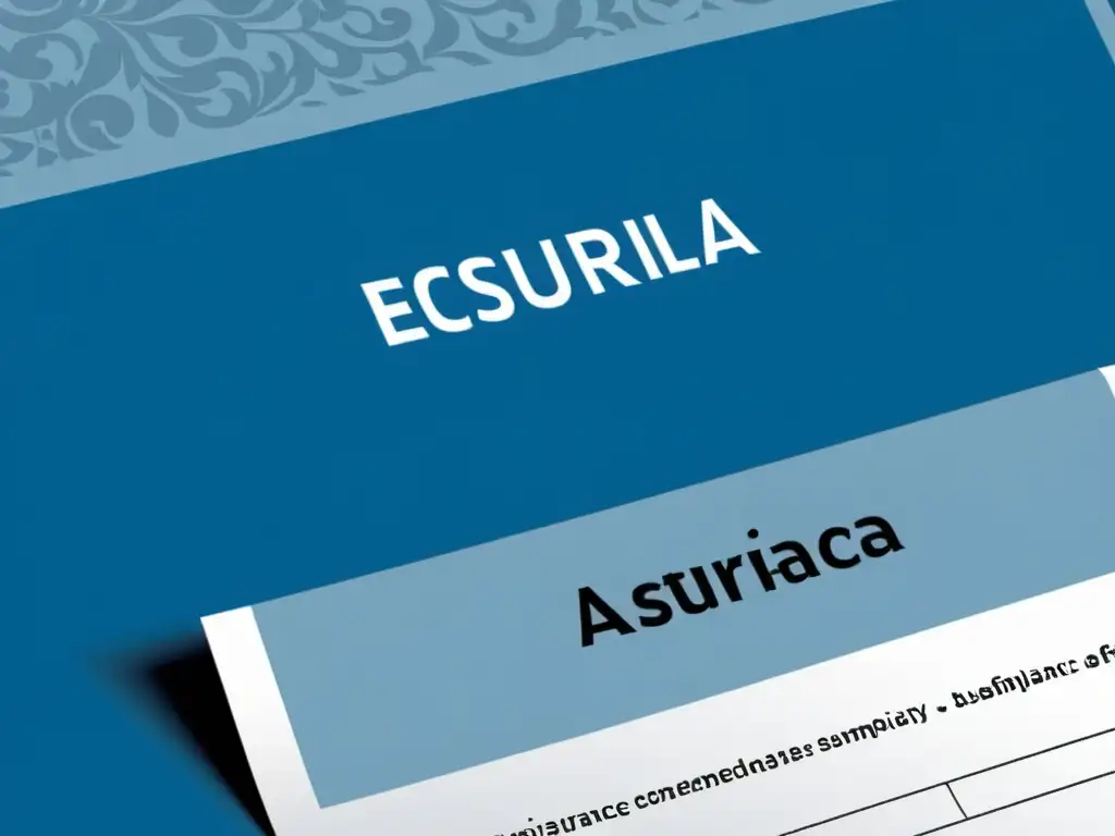 Una ilustración minimalista de un documento de póliza de seguro con la palabra 'Ética del seguro Escuela Austriaca' sutilmente incorporada en el patrón de fondo