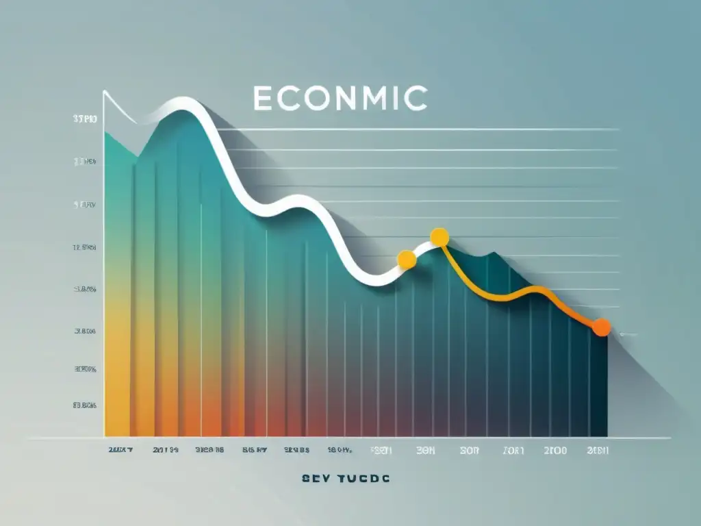 Una ilustración minimalista de un gráfico de ciclo económico, con líneas suaves y colores gradientes, capturando la Teoría Austriaca de Ciclos Económicos con elegancia y simplicidad