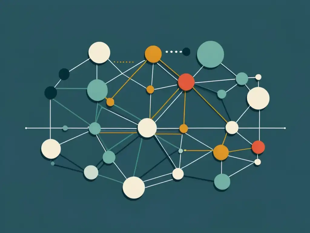 Redes financieras: la complejidad en la simplicidad Una ilustración minimalista del impacto del ciclo económico austriaco en los mercados financieros, con líneas elegantes y formas geométricas que representan el flujo de capital y la oferta y demanda