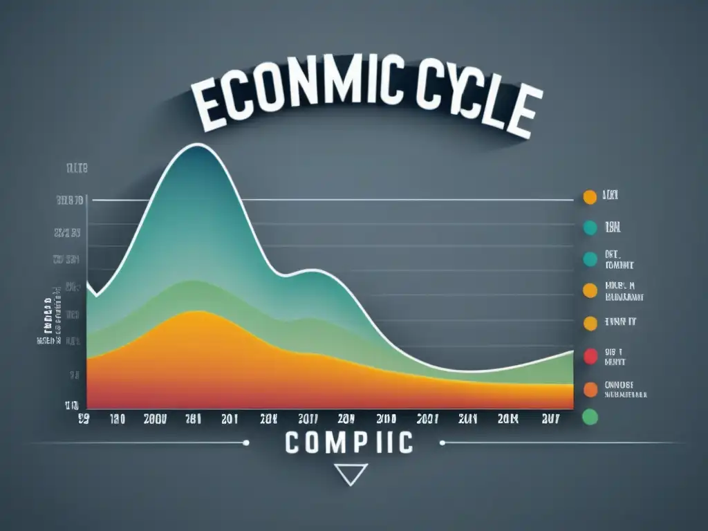 Una imagen detallada de un complejo gráfico del ciclo económico, con líneas interconectadas y datos que representan indicadores económicos