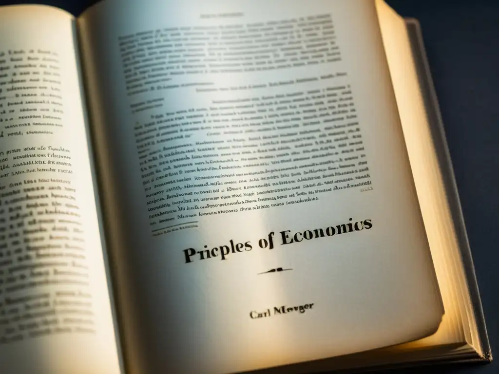 Una imagen detallada de una copia gastada de 'Principios de Economía' de Carl Menger, resaltando sus teorías