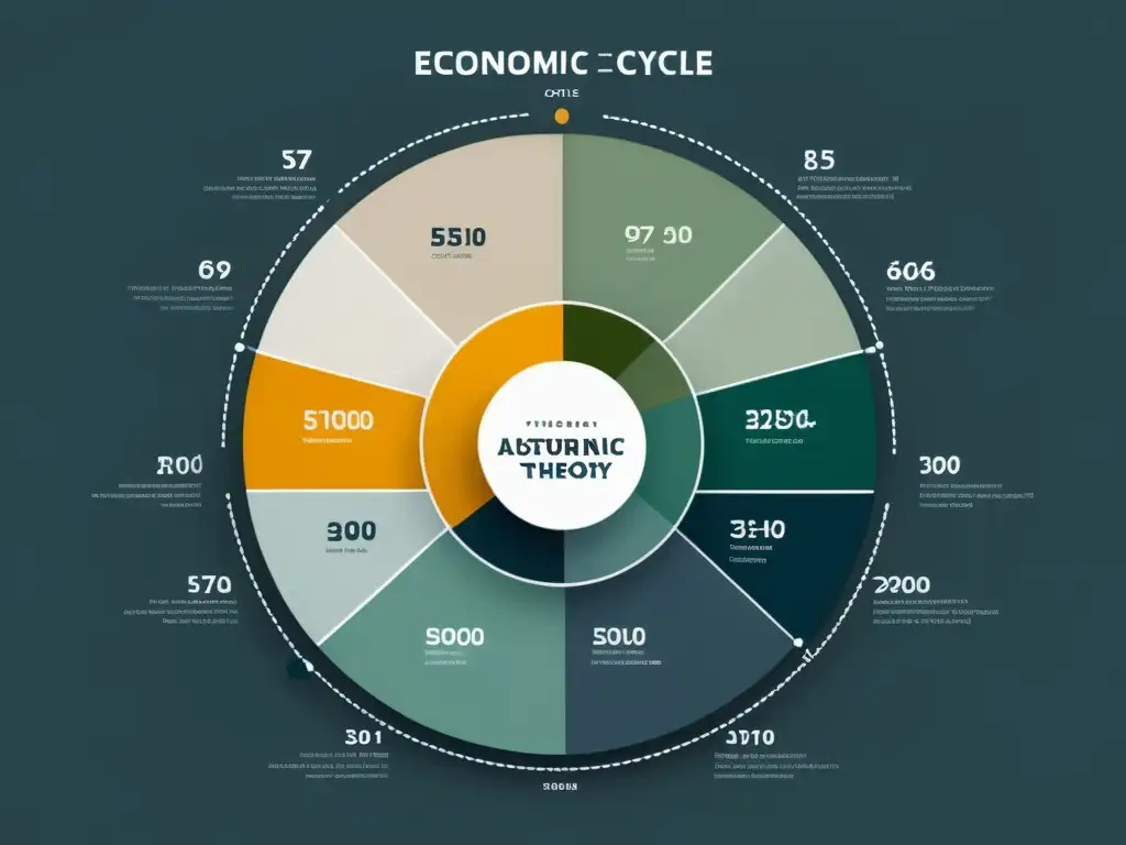 Imagen detallada en 8k de un gráfico estilizado del ciclo económico austriaco, con líneas intrincadas y etiquetas representando las distintas etapas