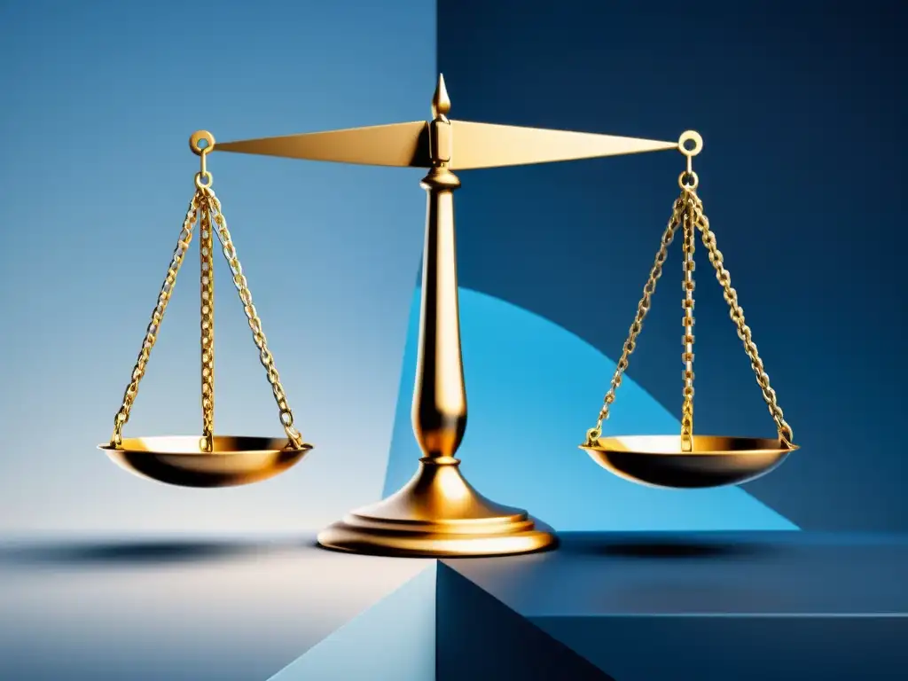 Imagen de dos escalas opuestas, equilibradas con elementos simbólicos de libertad y equidad en un fondo degradado azul