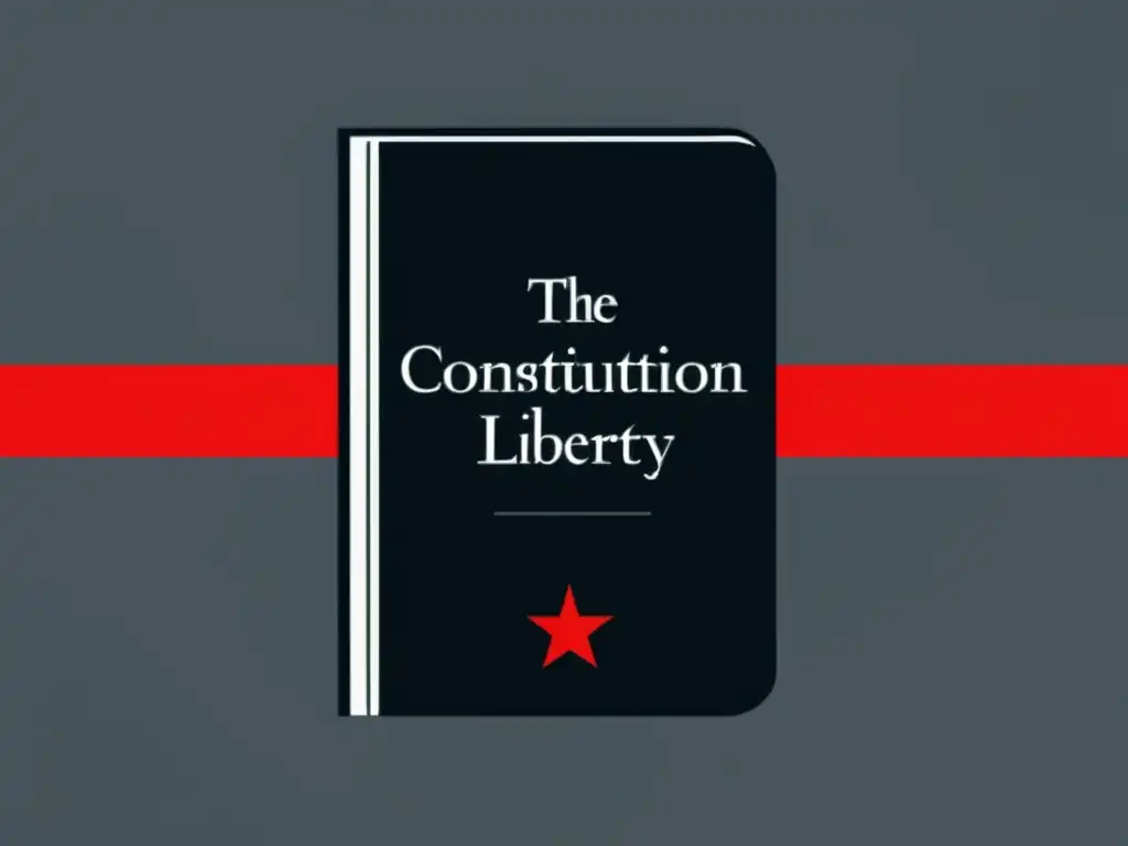 Libertad en contraste: La Constitución de la Libertad de Friedrich Hayek Imagen de la aplicación de la Escuela Austriaca con libro en primer plano y fondo minimalista en blanco y negro, transmitiendo un fuerte contraste visual y significado intelectual