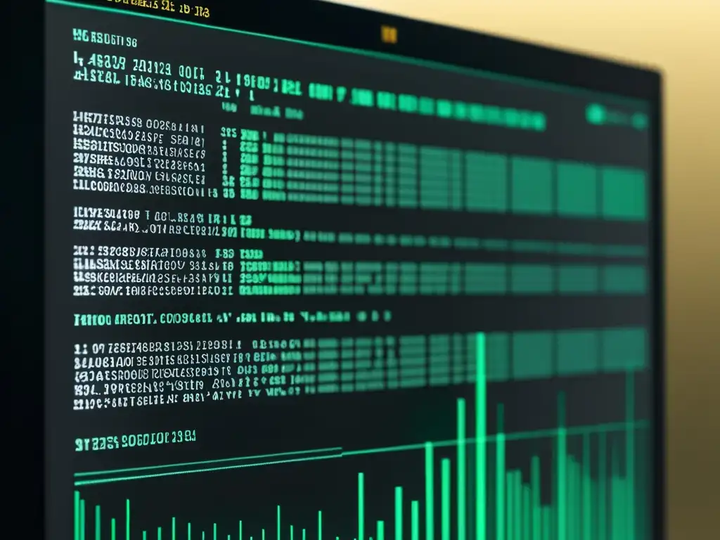 Imagen impactante de pantalla con datos financieros y código, entrelazados con teorías económicas de la Escuela Austriaca