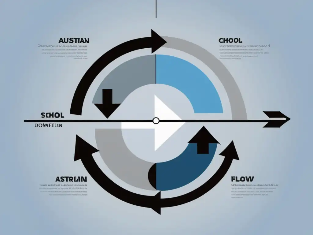 Imagen minimalista de un ciclo económico estilizado con flechas azules y grises, representando la Teoría del Ciclo Económico Escuela Austriaca