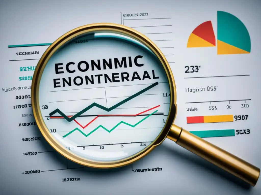 Una imagen minimalista de una lupa sobre un detallado gráfico económico, reflejando la importancia del emprendedor en la teoría económica