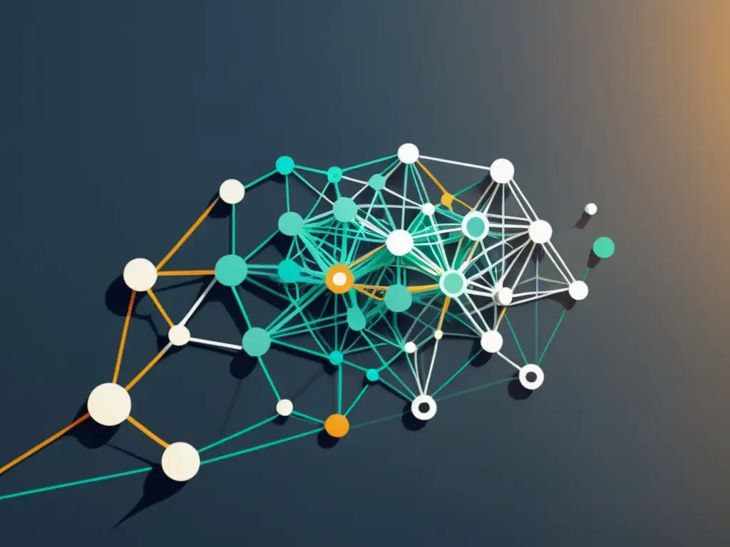 Una representación visualmente impactante de redes neuronales en cálculo económico, fusionando elegancia y complejidad en un gráfico minimalista de alta resolución