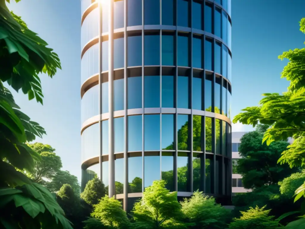 Un impresionante edificio de oficinas en un entorno natural, reflejando la elegancia de las inversiones alternativas Escuela Austriaca