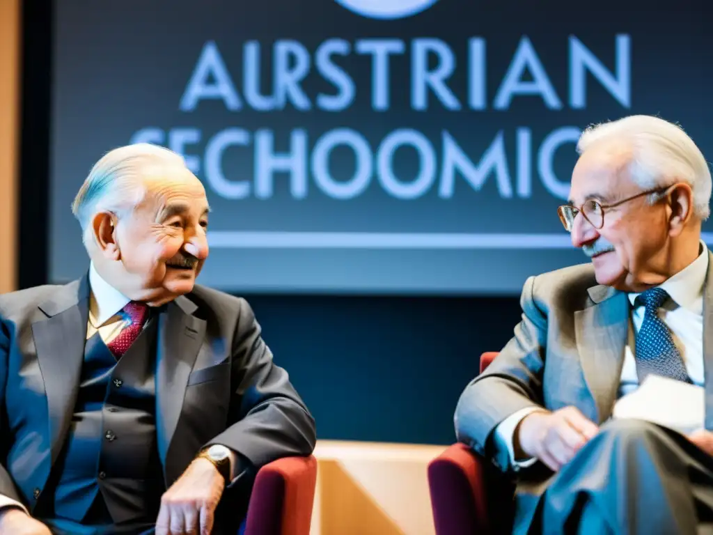 Intensa discusión entre Ludwig von Mises y Friedrich Hayek en la Escuela Austriaca de Economía, figuras influyentes en la teoría económica global