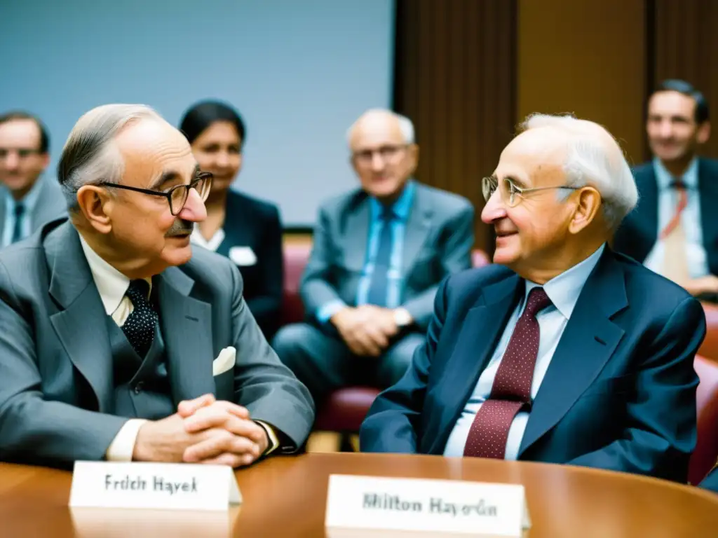 Intensa discusión entre Hayek y Friedman en conferencia Mont Pelerin, refleja pasión y colaboración intelectual, libertad económica