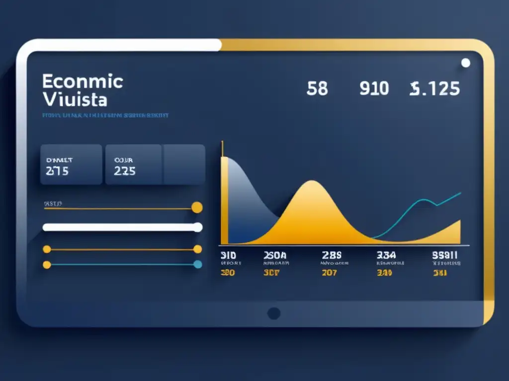 Una interfaz futurista de IA muestra complejos datos económicos con gráficos dinámicos y nodos interconectados