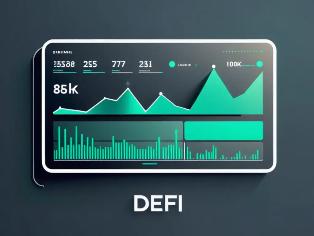 Interfaz futurista de DeFi con diseño geométrico en monocromo, democratizando servicios financieros