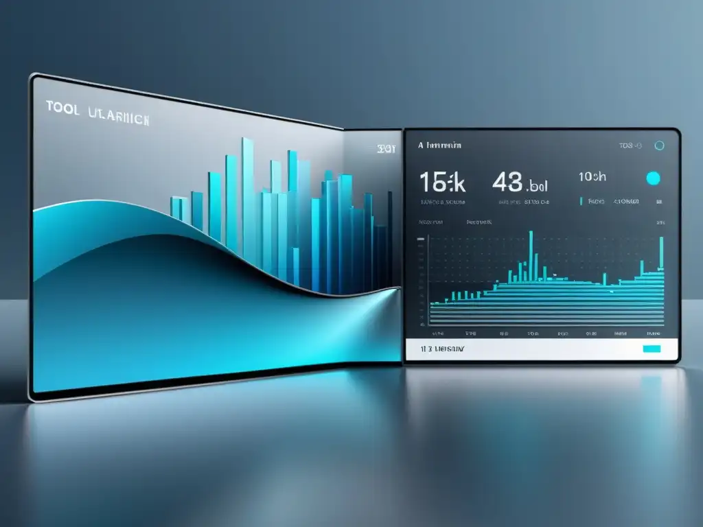 Interfaz futurista de herramientas IA para economistas austriacos, con visualizaciones de datos y algoritmos avanzados en tonos azules y grises